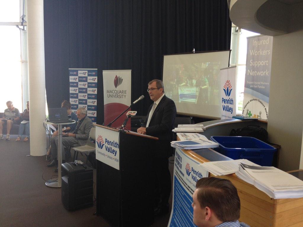 Sec. of Unions NSW, @markrlennon, outlining the devastating impacts of workers comp cuts #isupportinjuredworkers