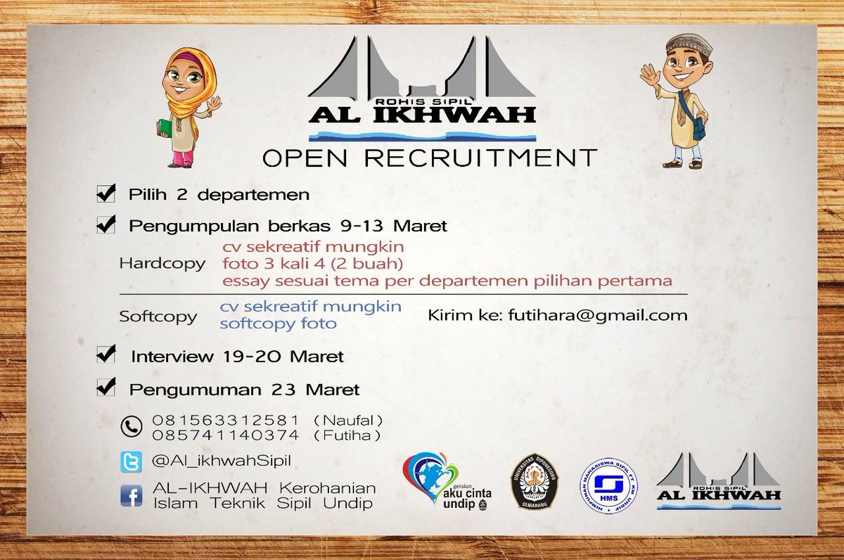 H-3 jadwal pengumpulan berkas oprec <a href="/Al_ikhwahSipil/">Al-Ikhwah Sipil</a> 2015. <a href="/SipilUndip13/">GARUDA13</a> <a href="/SipilUndip14/">Sipil Undip 2014</a>