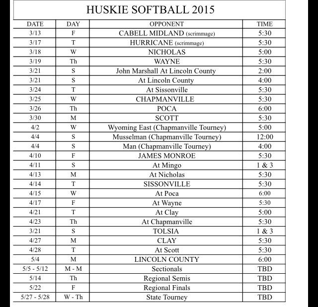 HerbertHooverHS's tweet photo. this years #HuskySoftball schedule. home game against Tolsia is actually 4/25! http://t.co/jxqRu2vzjN