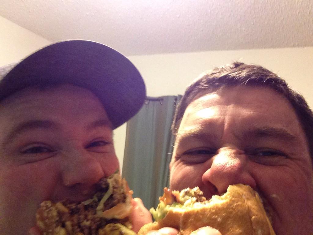 amplesamurai's tweet image. #McDonalds #monstermac #6cheese 6bacon on the left a box of fries guy on the right mc chicken to start left finished.