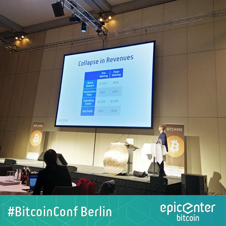 Block halving in 2016 may cause miners to lose revenue, potentially making Bitcoin very fragile <a href="/crainbf/">Brian Fabian Crain</a> #BitcoinConf