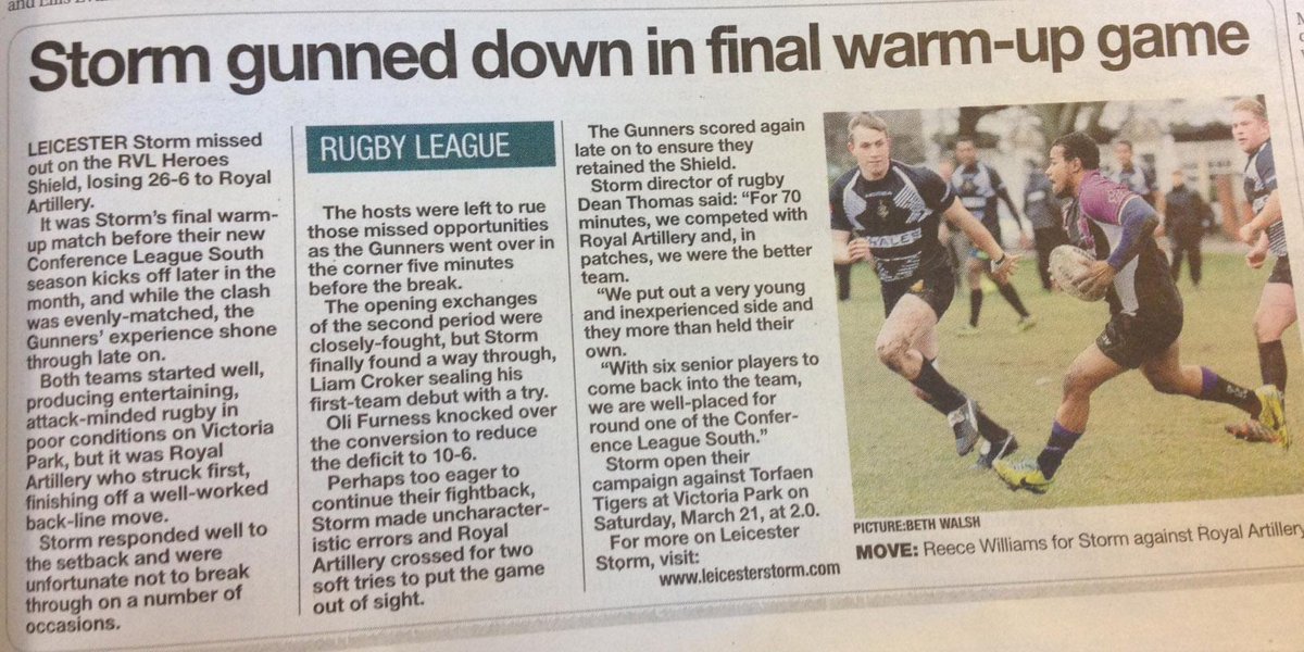 RVLRugbyLeague's tweet photo. Coverage of partner @LeicesterStorm in today's @Leicester_Merc. Great pic by @WalshyPictures! http://t.co/5c1uvC46eR http://t.co/usjWtbWNKb