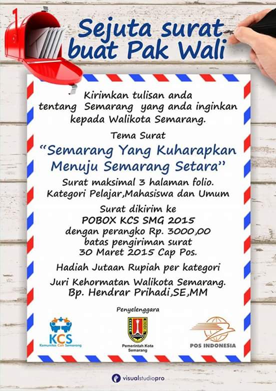 Yuk ikutan buat Sejuta Surat harapan kota Semarang buat Pak Wali <a href="/hendrarprihadi/">Hendi (Hendrar P)</a>. Maksimal 30 Maret 2015 #eventSMG