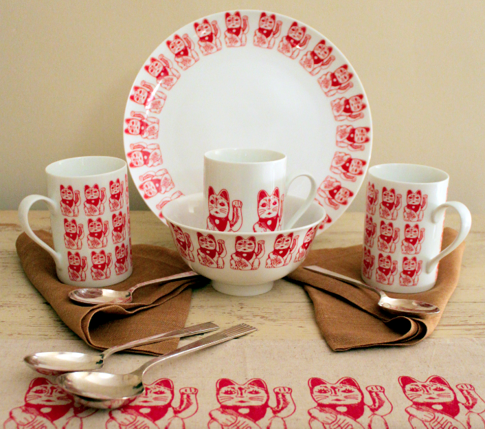 Our #contemporaryChina collection is a cheerful addition to any home! #Chinadesign #luckycat #luckycharms #homewares
