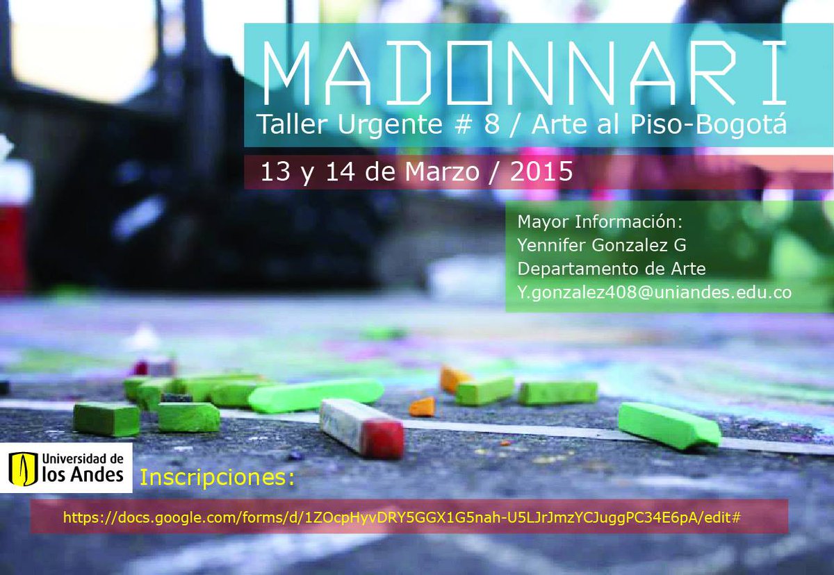 artealpiso's tweet photo. Este viernes y sábado 
2:00 p.m. a 5:00 p.m. y sábado 10:00 a.m. a 4:00 p.m.
Plazoleta S2 @Uniandes http://t.co/eWCYYYZSsu