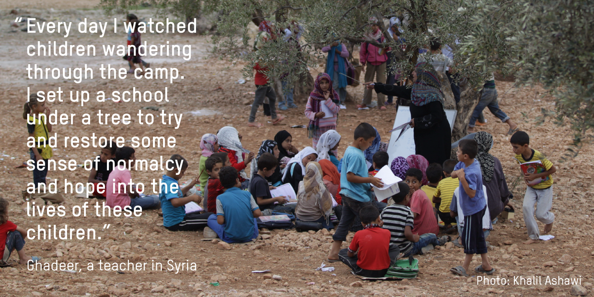 SavetheChildren's tweet photo. Around 1.6 million kids are out of school due to the ongoing fighting in #Syria http://t.co/6gc3nSYcMi #withSyria http://t.co/E5h3KXcA86
