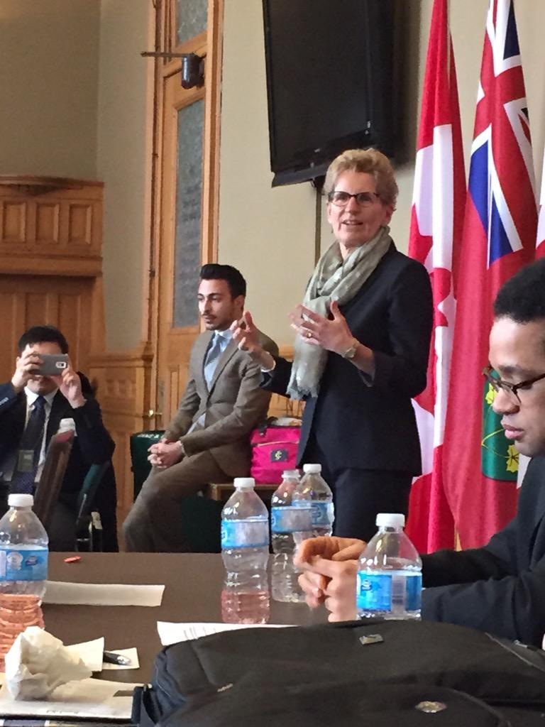 GazalAmin's tweet photo. Premier @Kathleen_Wynne speaking to Young Liberals at #OMP15. Thank you for joining us today! #OLP #OYL #onpoli http://t.co/ygziBavVbC