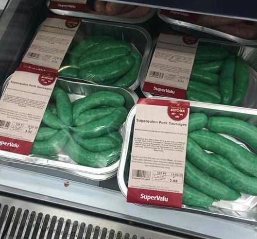dailyedge's tweet photo. SuperValu has turned our beloved Superquinn sausages green (via @dw00dz): http://t.co/v2zeDmUbWt http://t.co/3uK6AkXZue