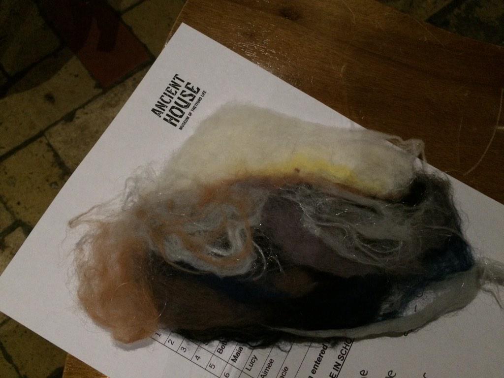 AncientHouseMus's tweet photo. Tonight Karen is helping Teenage History Club make some wet felt inspired by flint. #cuddlyflints @TheBrecksBNG http://t.co/ybMRqfvHL6