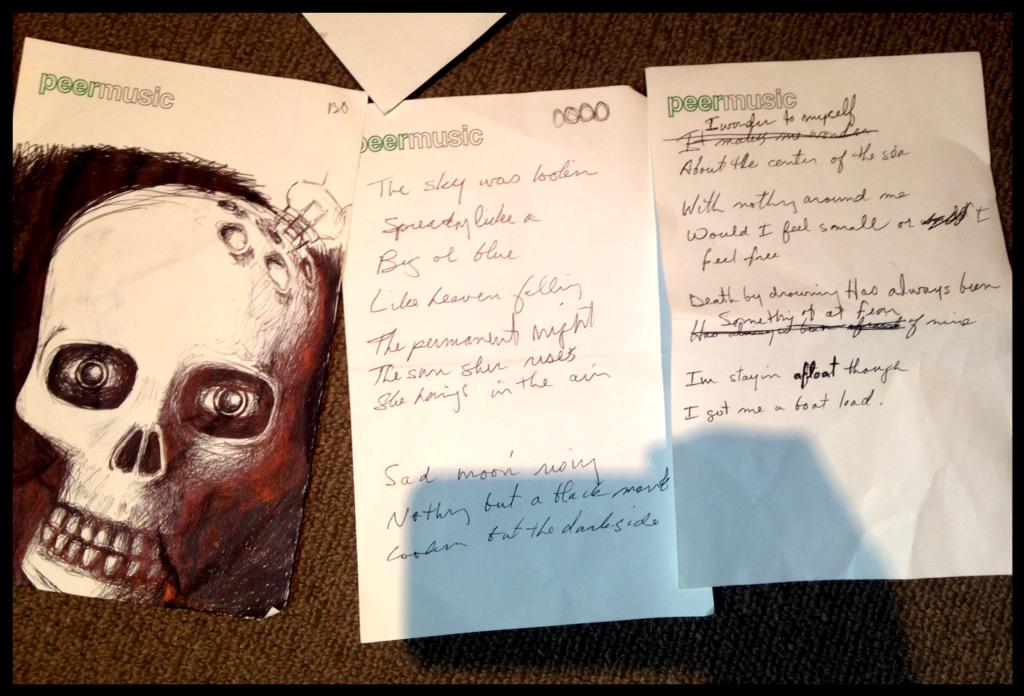 YojimboBlack's tweet photo. Found some lyric worksheets from the #MoonBootCocoon sessions. http://t.co/W9rDhmU1Wl