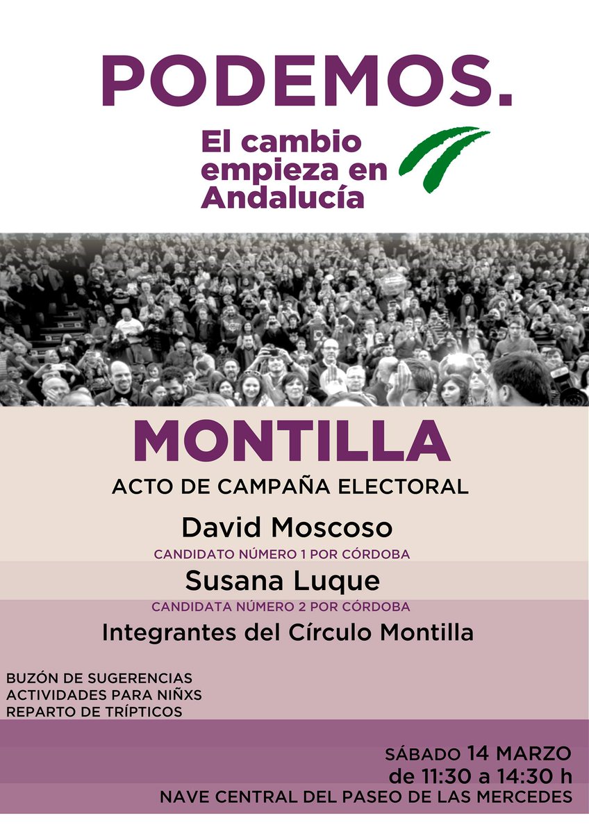 podemoscordoba's tweet photo. Mañana @_davidmoscoso @susana_luq estarán en Montilla a las 11.30h con lxs amigxs de @PodemosM0NTILLA @Podemos_AND http://t.co/VBoiuFc8w8
