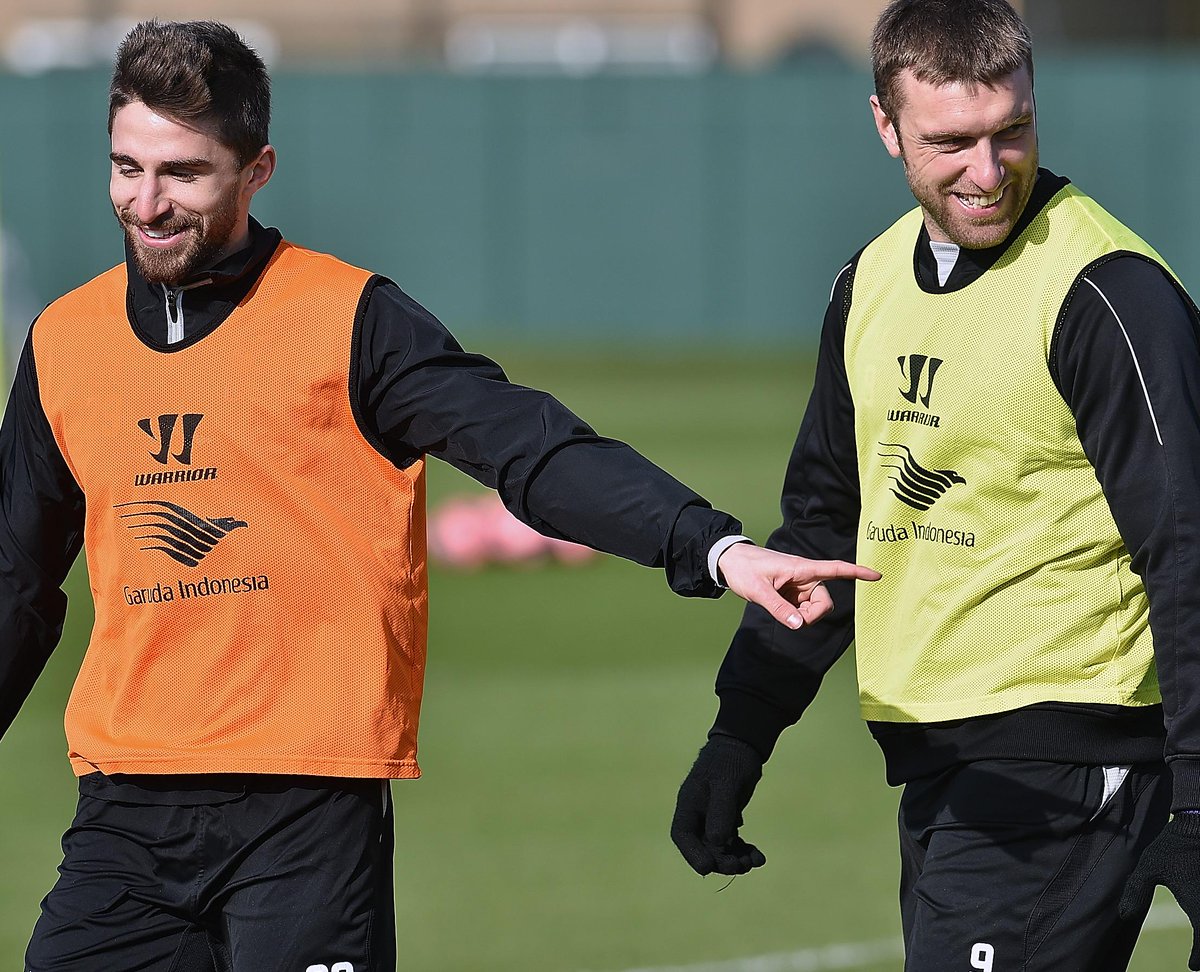 LFC's tweet photo. PHOTO: #LFC duo Fabio Borini and Rickie Lambert train at Melwood ahead of the visit of @OneRovers. http://t.co/LxjU6GmZZ1