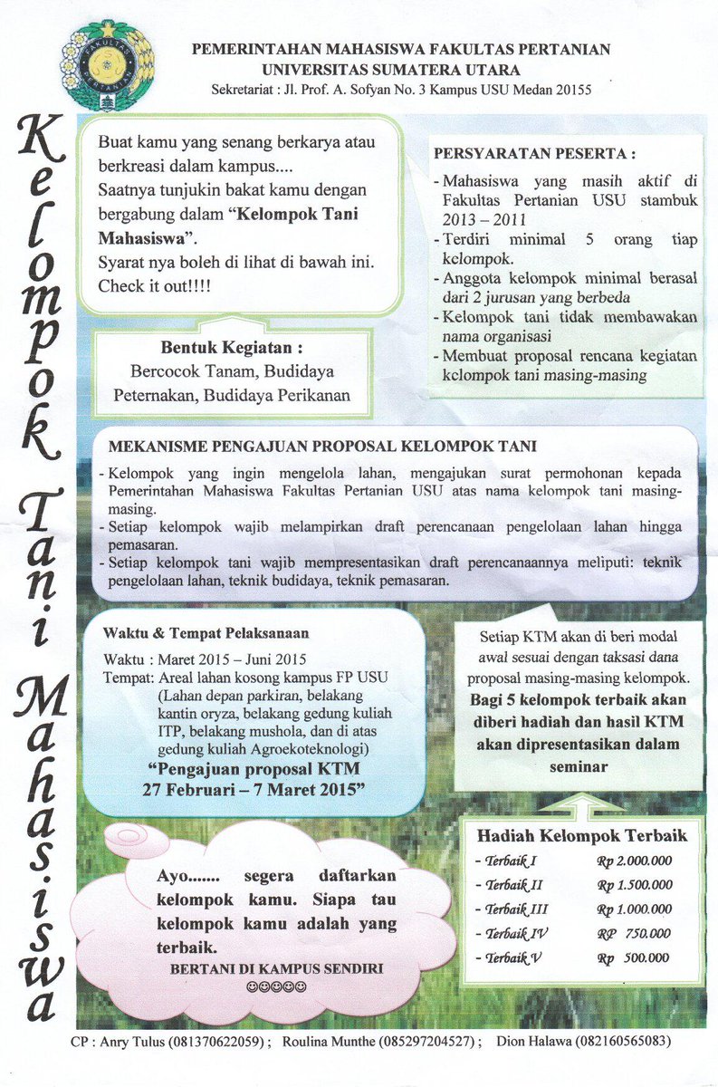 Udah gratis. Bisa didanai. Kalau menang dapat hadiah. Ayoo ramekan <a href="/HimagrotekUSU/">HimagrotekUSU</a> <a href="/Kehutanan_USU/">Kehutanan USU</a> <a href="/HimaditaNursery/">Himadita Nursery USU</a>