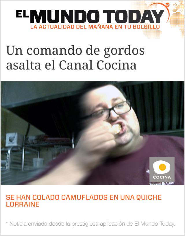 elmundotoday's tweet photo. Un comando de gordos asalta el Canal Cocina: http://t.co/krwS83sDHz http://t.co/YzvUpISo0Q