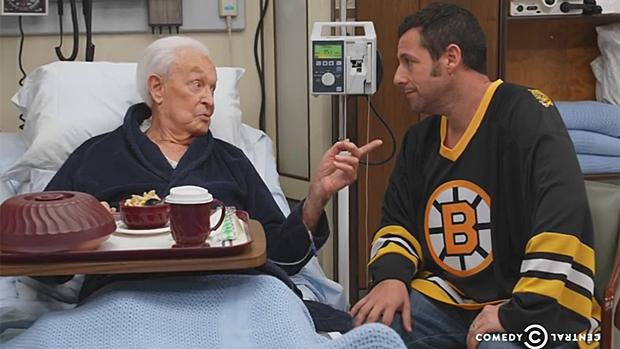 CBCNews's tweet photo. Bob Barker and Adam Sandler reenact Happy Gilmore fight scene 20 years after film's release: http://t.co/PTqH0TJ1lH http://t.co/Gk2dIVi9yS