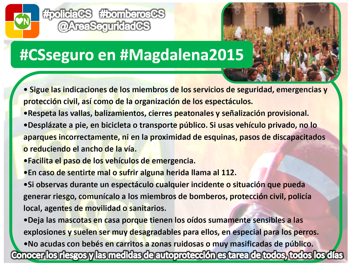 AreaSeguridadCS's tweet photo. A punto de comenzar #Magdalena2015
Disfruta con seguridad las fiestas de #Castellón
Entre tod@s hacemos #CSseguro http://t.co/kRyEjtiGFP