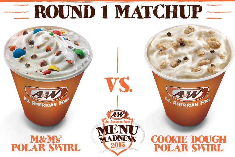 awrestaurants's tweet photo. #MenuMadness matchup time!: 

RT for M&amp;M Polar Swirl 
FAVE for Cookie Dough Polar Swirl http://t.co/uyOgJGuK3V