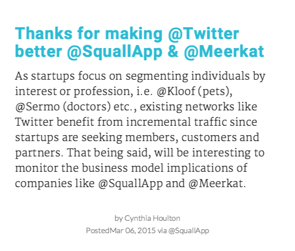CynthiaHoulton's tweet photo. Thanks for making @Twitter better @SquallApp &amp; @Meerkat   http://t.co/Grz2qIi2qA sent via @Squallapp http://t.co/3b4oxmZ0oC