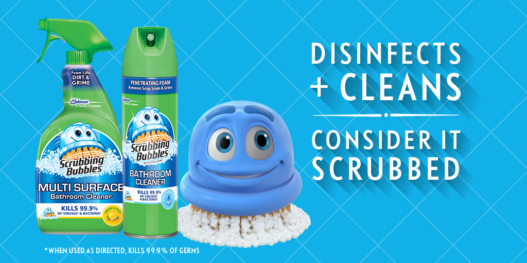 ScrubbingBubble's tweet photo. Scrubbing Bubbles Disinfectant Cleaners kill 99.9% of germs + tackle grime for a #CompleteClean. http://t.co/GLUGGvy0Ja