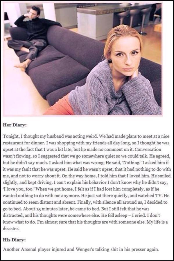 NOT_MOTD's tweet photo. Her diary vs. His diary. http://t.co/0j0ZETz9L8