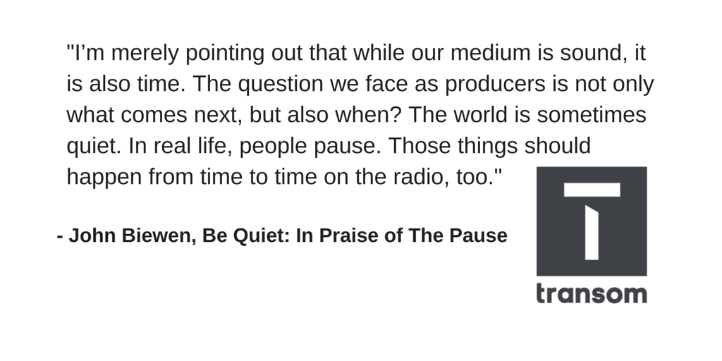 MediaStorm's tweet photo. Producer John Biewen on the eloquent use of silence, pause and breath on the air. http://t.co/QJPD1bOt2X (via @Transom_org)