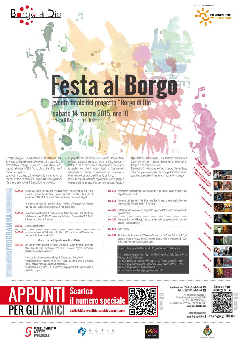 Progetto "Borgo di dio", la fine è un nuovo inizio: sabato 14 marzo a #Trappeto. goo.gl/Bx8Zrm <a href="/ConilSud/">Fondazione CON IL SUD</a>