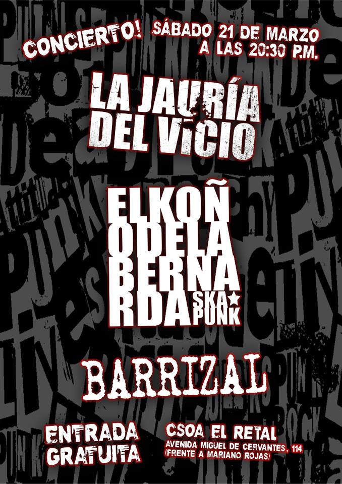 Seguimos77's tweet photo. 21/3 La Jauría del Vicio,El Koño de la Bernarda y Barrizal,en concierto. @CsoaElRetal Murcia. http://t.co/sERx03YlPQ http://t.co/I8tVy0FpIs