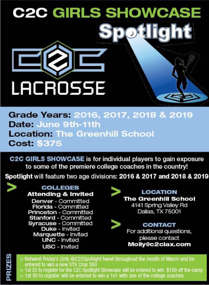 Registration open for Girls Spotlight Showcase! RT to enter to win a New STX 500 Crux c2clax.com/spotlight/girls
