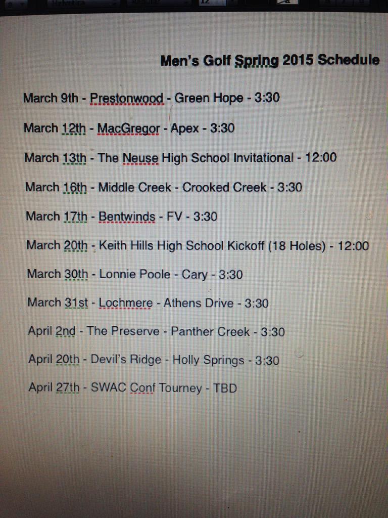 The 2015 Golf Schedule