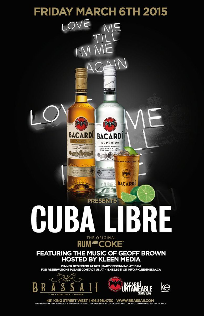 KleenEvents's tweet photo. Love Me Till I'm Me Again Fridays presents Cuba Libre by Bacardi!! Music by Dj Geoff Brown and hosted by Kleen Media http://t.co/WkUTo2mKYT