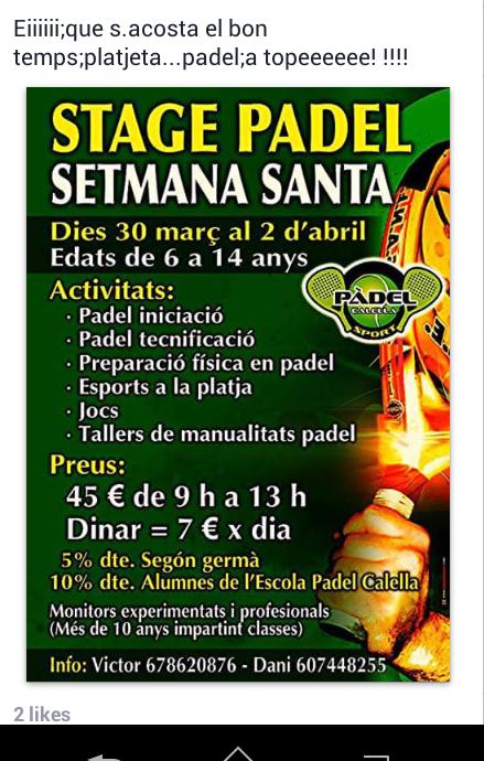 padelcalella's tweet photo. Semana santa a topeeeeee!!!  Pàdel, pàdel, pàdel, pàdel i una miqueta més de pàdel!! B-) http://t.co/zo1sA5pSLF