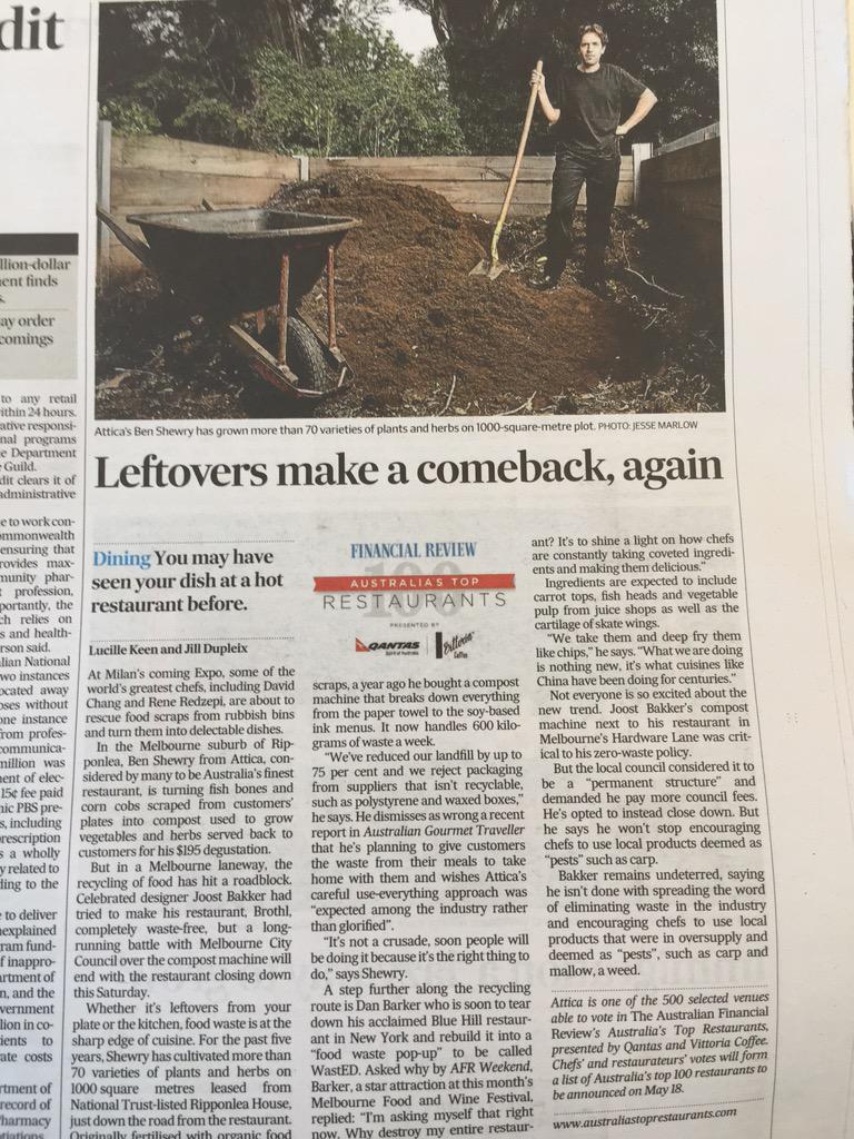 liquidideas's tweet photo. Leftovers are making a comeback &amp; @benshewry from @AtticaMelbourne is making this happen.Check out @FinancialReview! http://t.co/3RZMAKH5qe