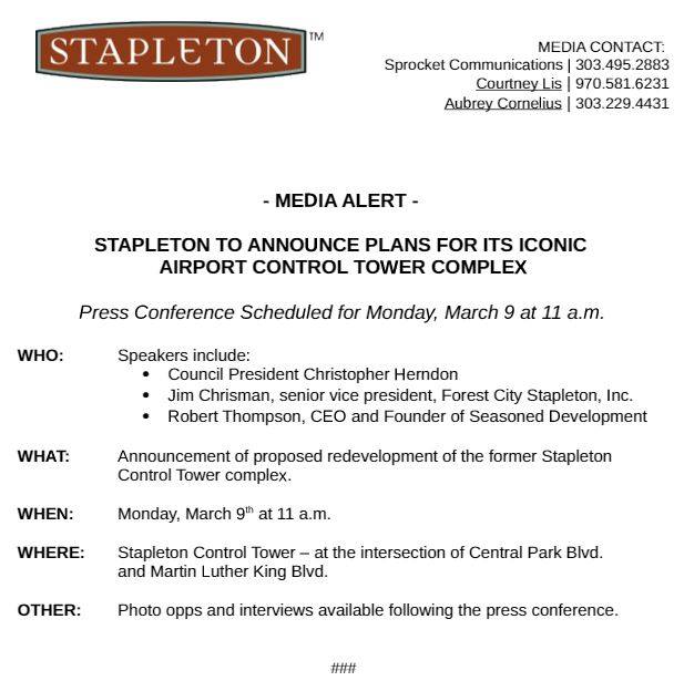 StapletonTower's tweet image. .@StapletonDenver, @ChrisJHerndon &amp;amp; restaurant/entertainment developer to announce plans for @StapletonTower Monday: