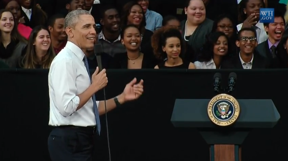 ObamaWhiteHouse's tweet photo. "Think about more than just yourself. Think about how you can have an impact beyond just yourself." —President Obama http://t.co/jI1ny0D01j