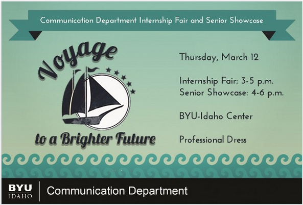 byui_commdept's tweet photo. Looking for an internship? The internship fair will be March 12, 3 p.m.- 5 p.m. in the BYU-Idaho Center. http://t.co/fRkIP0FoMf