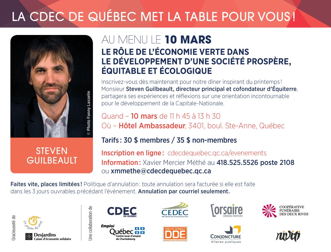 Bénéficiez d'une des dernières places au dîner-conférence du 10 mars avec <a href="/s_guilbeault/">Steven Guilbeault</a> ow.ly/K1YU0