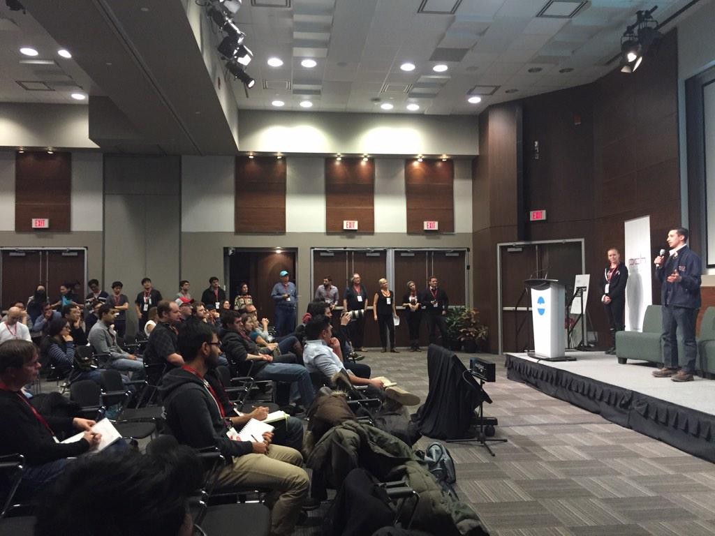 BetaKit's tweet image. Huuuge lineup of pitches as #hackTO begins in earnest.