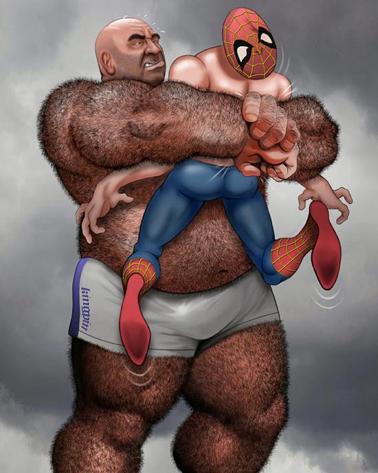 “Kingpin Bear hugs Spiderman: BRUTE By Simon 
#Bears 
#woof...