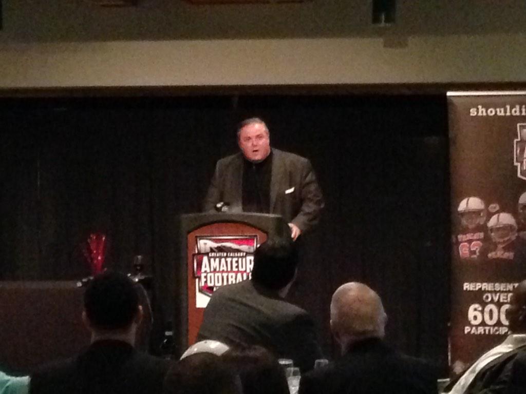 Tony Spoletini sharing great stories from his football career at Shouldice Park fundraiser. #yyc #football. #GCAFA