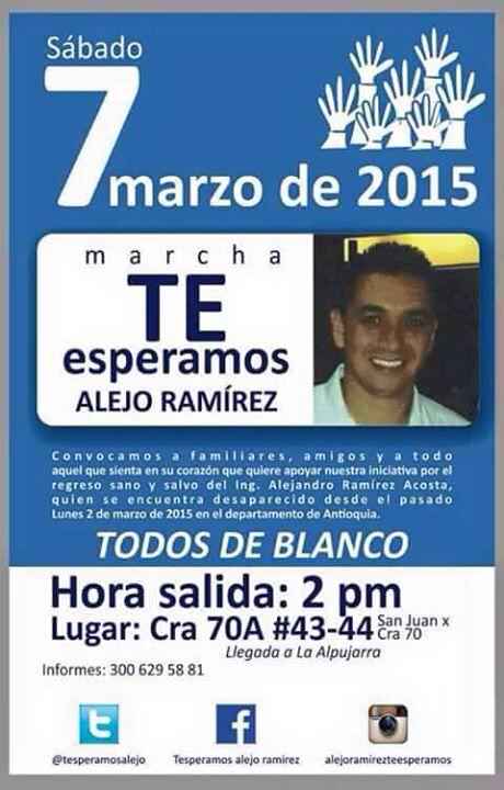 MCTobon's tweet photo. @sandramooreofi Ayudemos compartiendo esta imagen,  #TeEsperamosAlejoRamirez http://t.co/l9EDrU2ID9