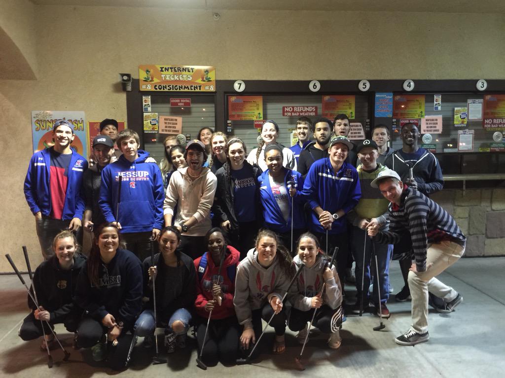 CoachDaniells's tweet photo. Team mini golf trip! Ladies dominated the men by 100 points! Go Warriors! #wjuTF http://t.co/bCRM8w2F9k