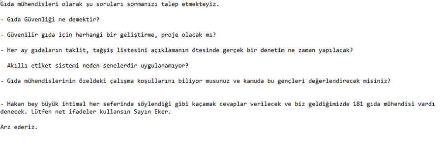 FatihEKEN09's tweet photo. . @hakanchelik @cnnturkcom #mehdiekeresoruyorum Soruyorum Gıda Mühendislerini ne zaman atayacak? http://t.co/tyYPknZIVC"