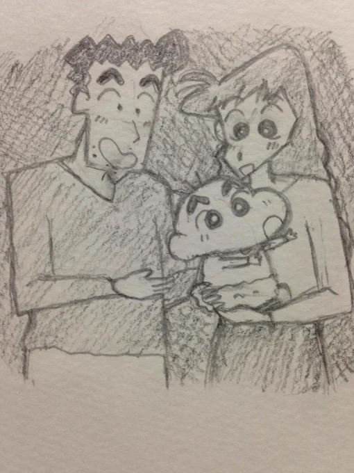 うろ覚えで若い野原家描いてみました… 