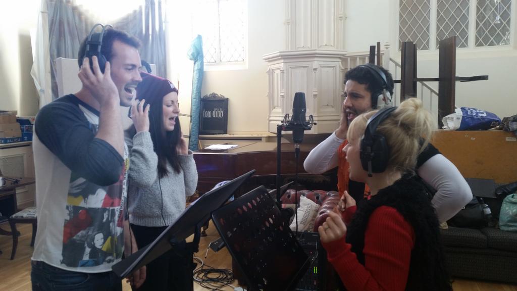 #saturdaynightfever cast all set ready for the day in the recording studio. #siljamusicals