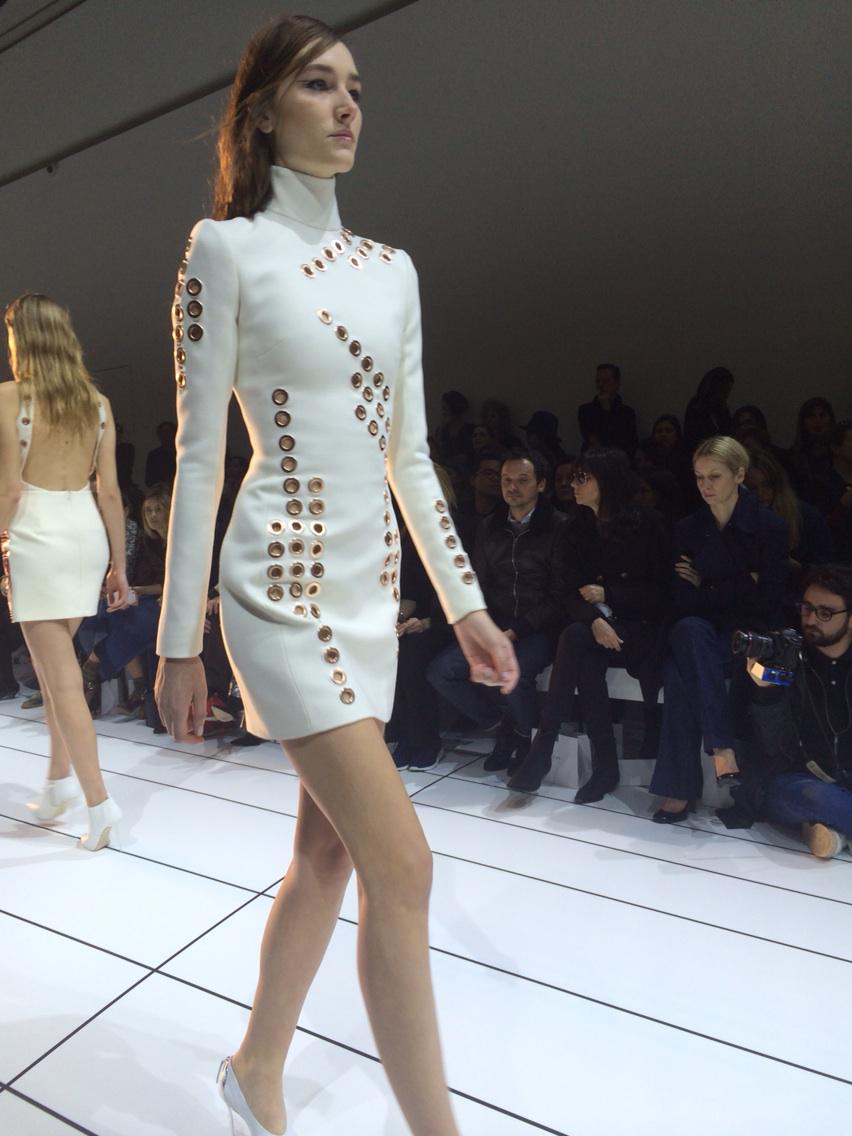 .<a href="/Mugler/">MUGLER</a>: short, tight, grommets, leather. 'nuff said. #PFW