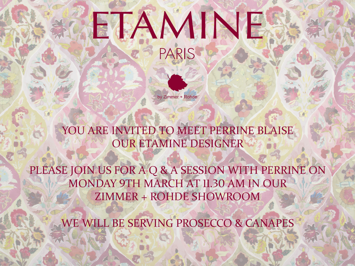 ZimmerandRohde's tweet photo. We'd love to see you at our Q&amp;A session with Etamine designer, Perrine at 11.30am on Monday in our showroom. #LDW15 http://t.co/ytoDh2Fgkd