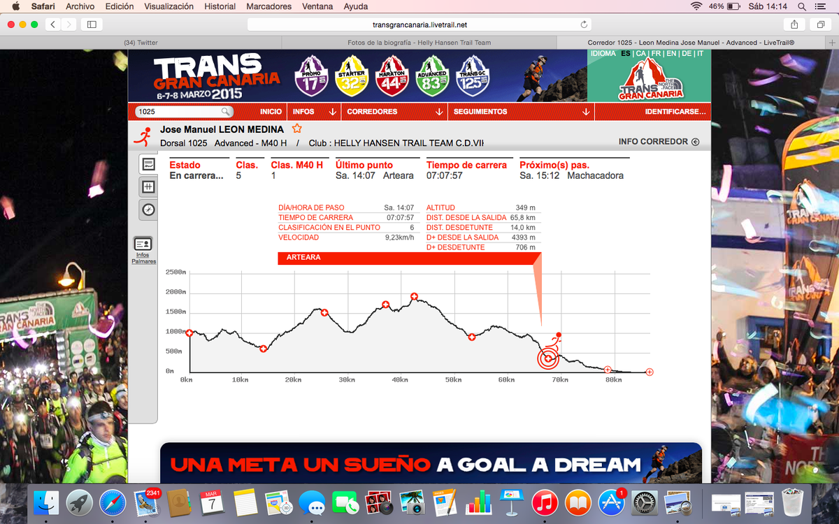 HHTrailTeam's tweet photo. Jose Manuel  se coloca 5º en la general  a tan solo 15 km de la meta. una carrera  de menos a mas !!! http://t.co/xKFu4G1HeO