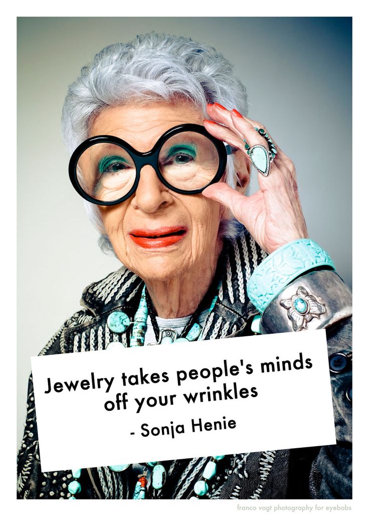 "Jewellery takes people's minds off your wrinkles" we like this Iris Apfel / Sonja Henie mash-up