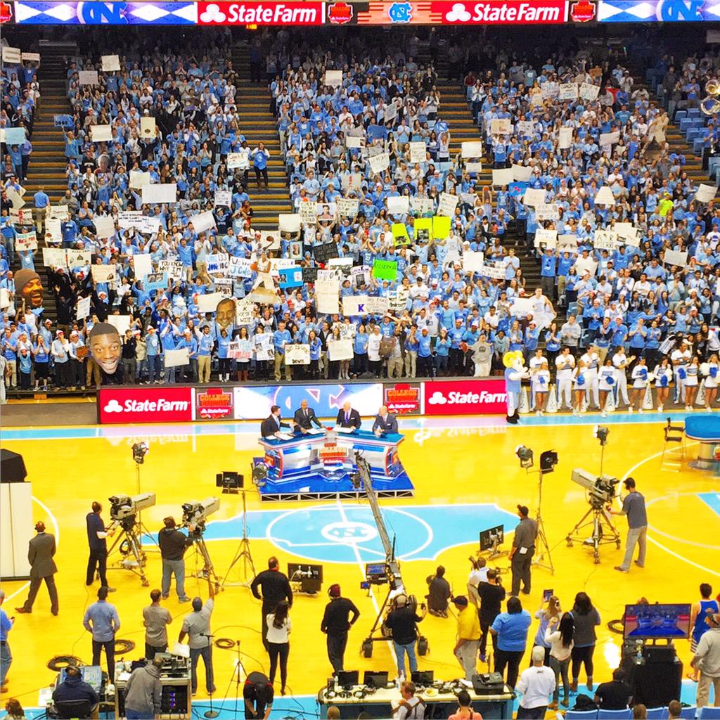 UNC's tweet photo. Dean Dome is the place to be this morning for ESPN College GameDay and tonight as @UNC_Basketball works to #BeatDuke! http://t.co/H46ASBxZED