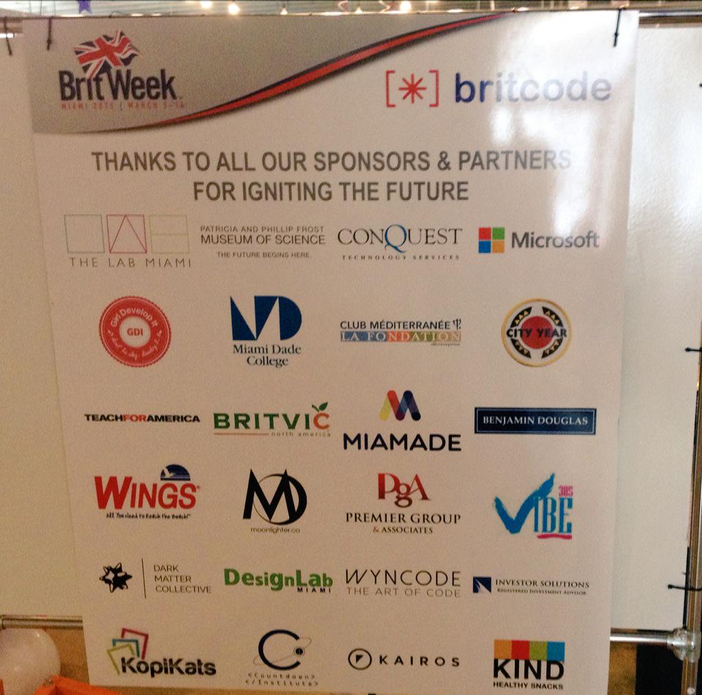 DaveProdgerFCO's tweet photo. Thanks to @EMufraggi and all #BritweekMiami partners for an inspiring #Britcode day. http://t.co/JWcWGYOpEu